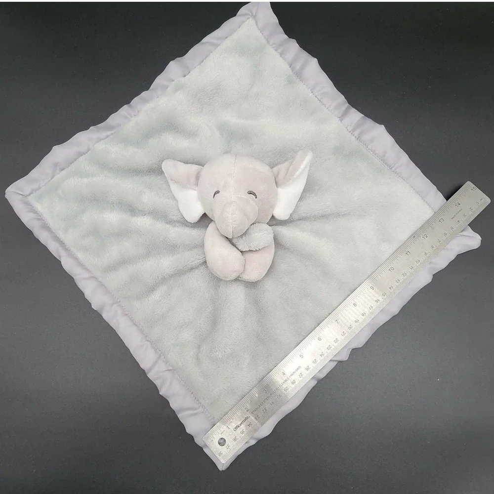 Carters Elephant Security Blanket Kids Gray Lovey Satin Trim Plush Snuggler‎